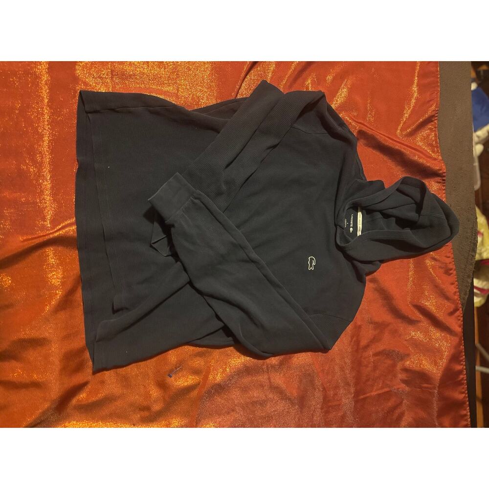 Lacoste Hoodie Mens M Sleepwear Navy Waffle Knit Crocodile Logo Thermal Pullover